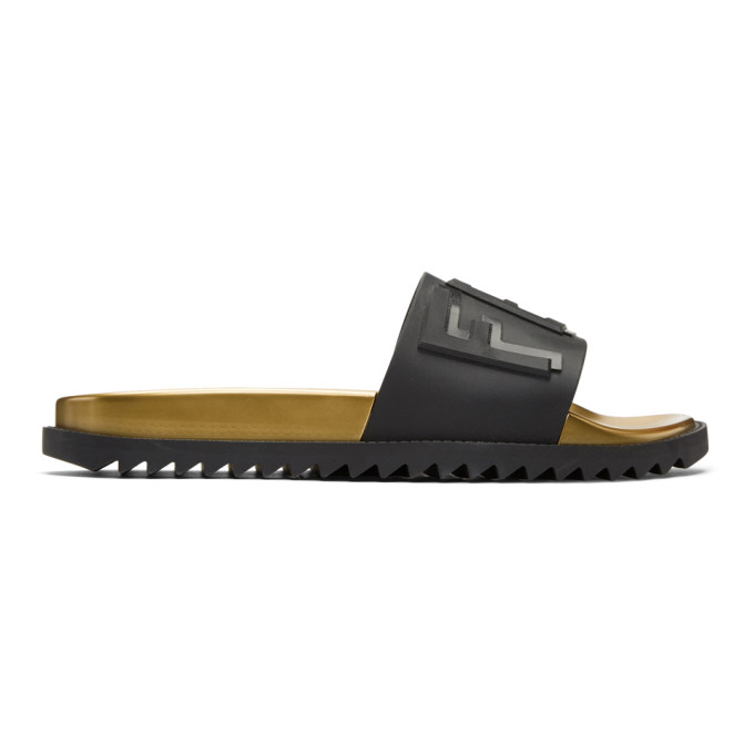 Fendi Black & Gold Rubber 'Fendi Vocabulary' Sandals