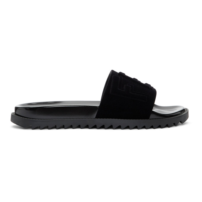 Fendi Black Flocked Logo Slides