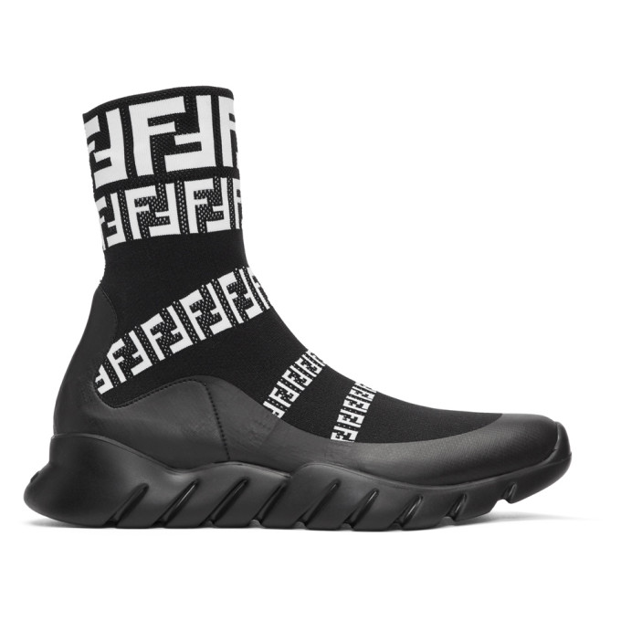 Fendi Black 'Forever Fendi' Knit High-Top Sneakers