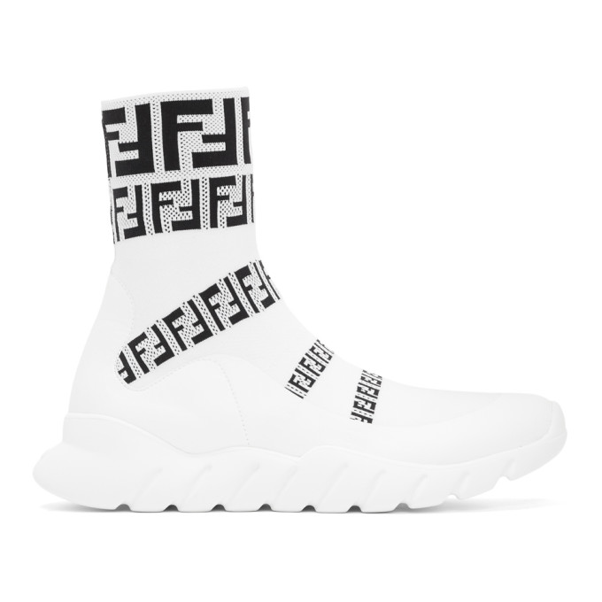 Fendi White 'Forever Fendi' Knit High-Top Sneakers