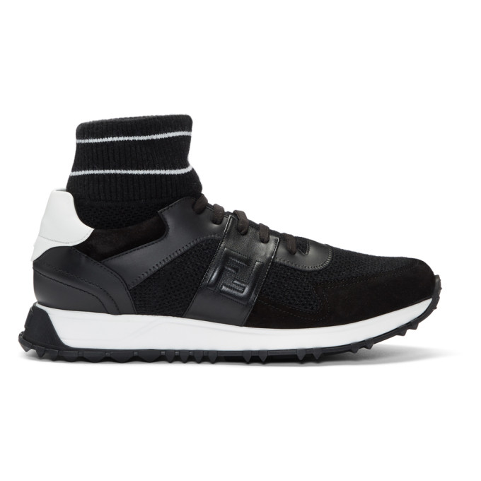 Fendi Black & White Running High-Top Sneakers