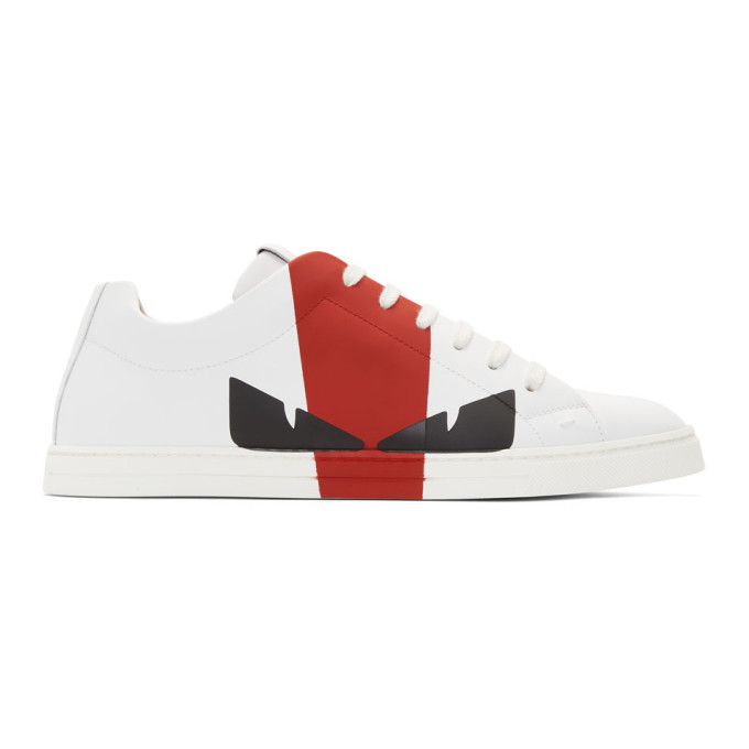Fendi White & Red Leather 'Bag Bugs' Sneakers