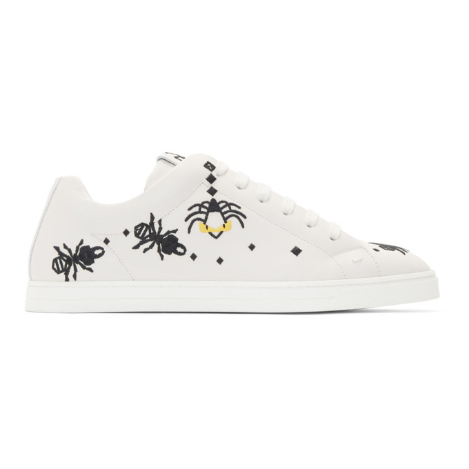 Fendi White Leather 'Super Bugs' Sneakers