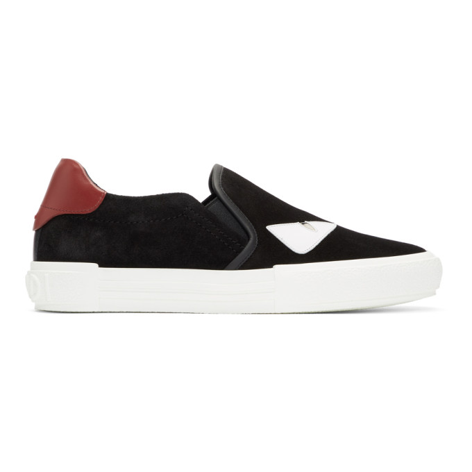 Fendi Black & White Suede 'Bag Bugs' Sneakers