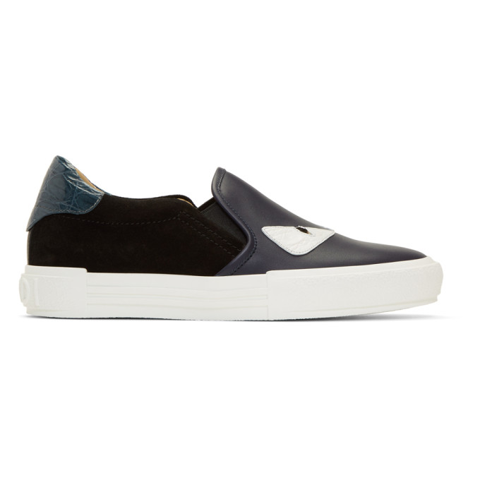 Fendi Black & Blue 'Bag Bugs' Slip-On Sneakers