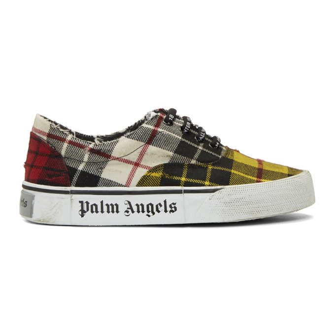 Palm Angels Yellow Distressed Tartan Sneakers