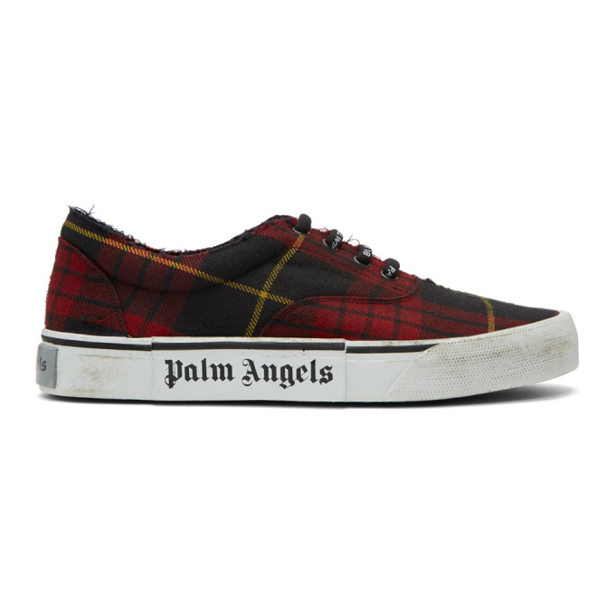 Palm Angels Red Tartan Distressed Sneakers