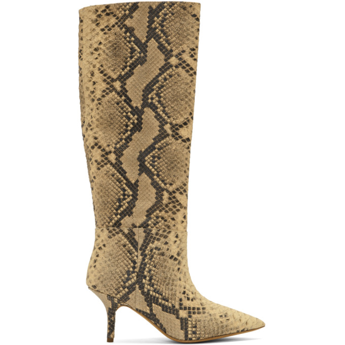 YEEZY Black & White Faux-Python Knee-High Boots