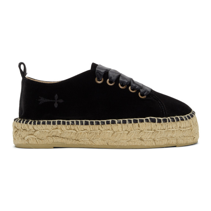 Manebí Black Velvet Monaco Lace-Up Espadrilles