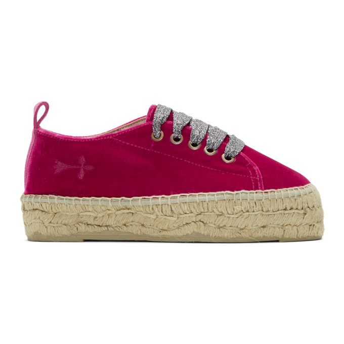 Manebí Red Velvet Monaco Lace-Up Espadrilles