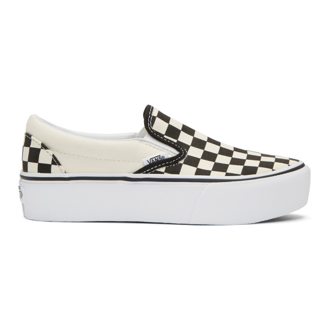 Vans Off-White & Black Checkerboard Classic Slip-On Platform Sneakers