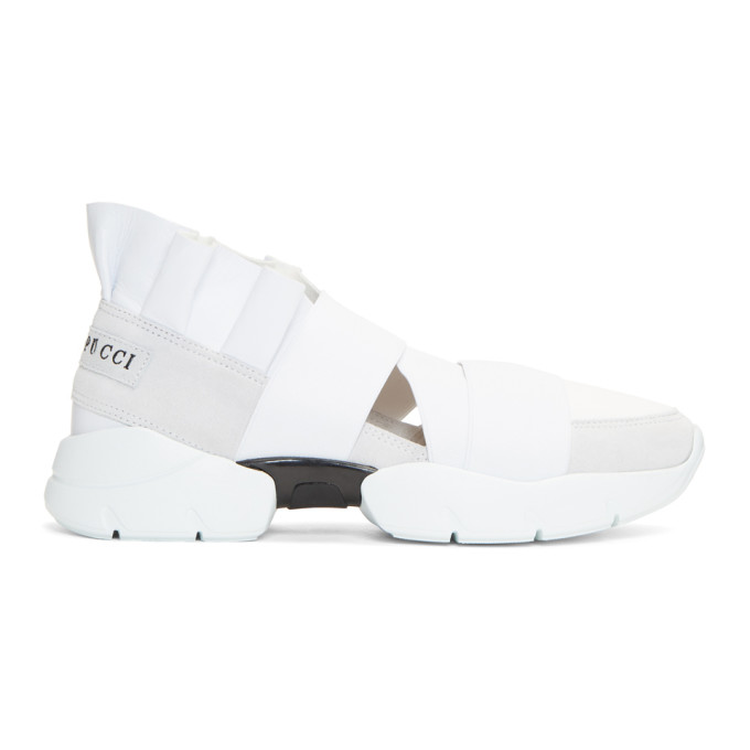 Emilio Pucci White & Grey Ruffle Sneakers