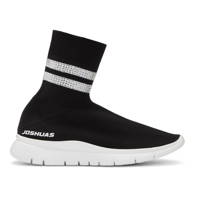 Joshua Sanders Black Two Band Rhinestone Sock Sneakers