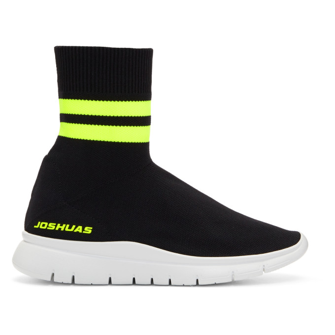 Joshua Sanders Black & Yellow Jump Neon Striped Sock Sneakers