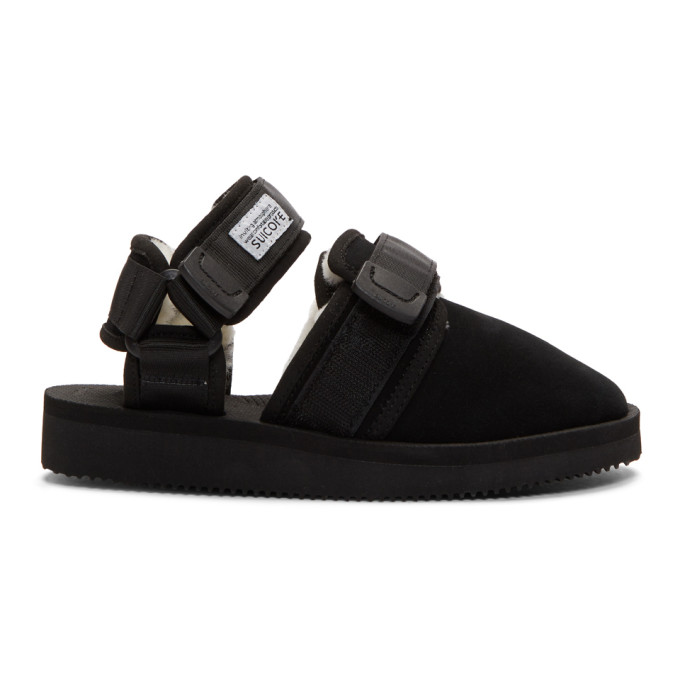 Suicoke Black Shearling-Lined Nots-M Sandals