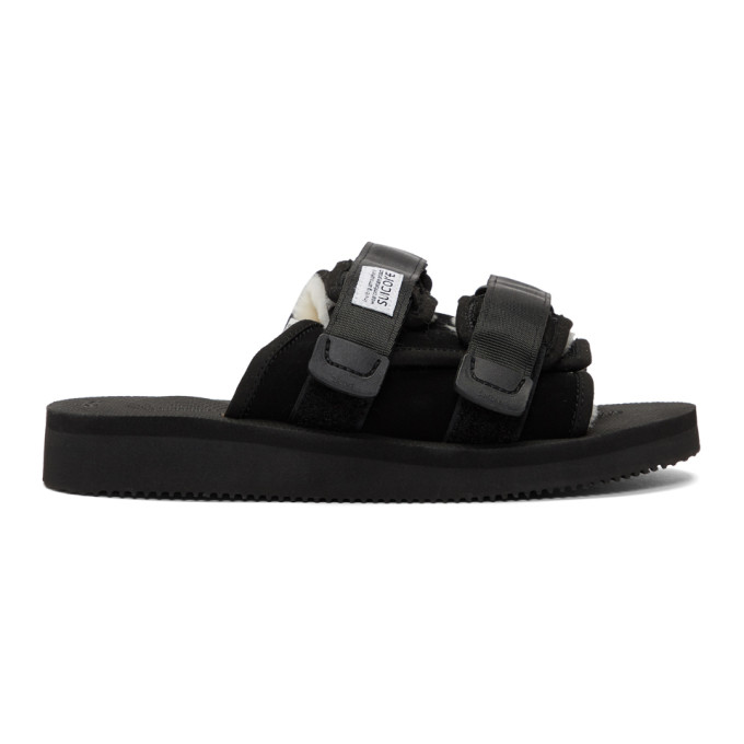Suicoke Black Shearling-Lined Moto Sandals