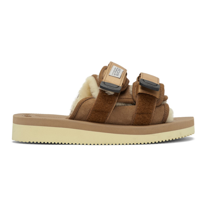 Suicoke Brown Shearling Moto Sandals