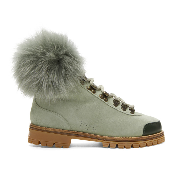 Mr & Mrs Italy Green Suede Shearling Boots