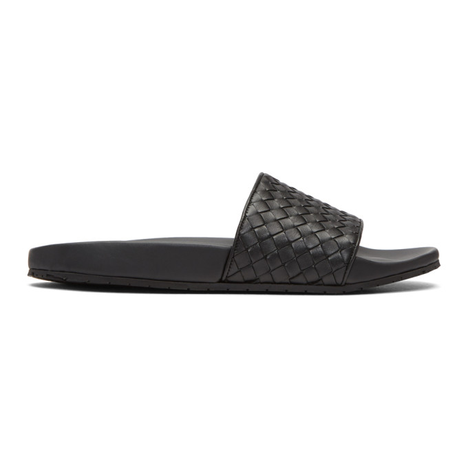 Bottega Veneta Black Intrecciato Slides