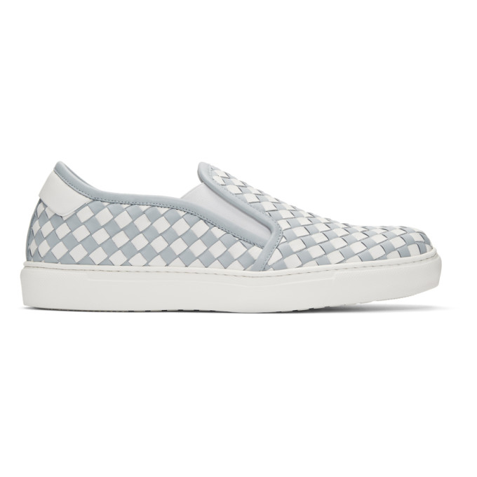 Bottega Veneta Blue & White Intrecciato Slip-On Sneakers