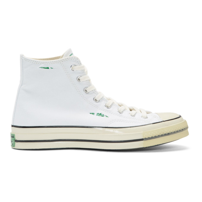 Converse White & Green Chuck 70 High-Top Sneakers