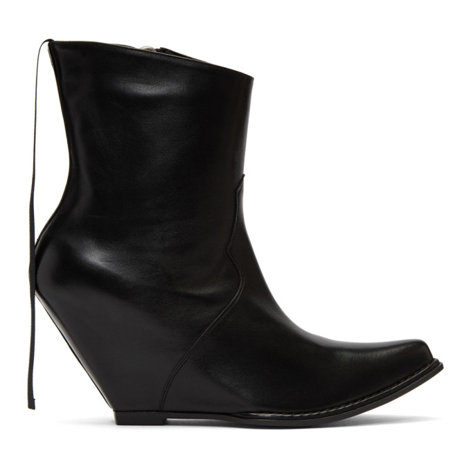 Unravel Black Leather Low Platform Boots