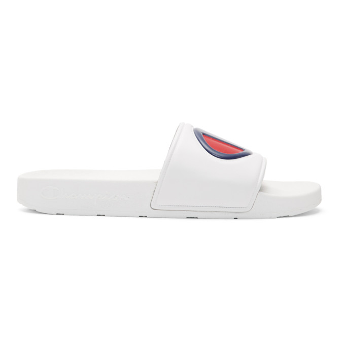 Champion Reverse Weave White Logo Pool Slides