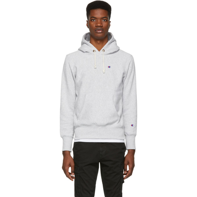 champion reverse weave logo hoodie sweatshirt light grey