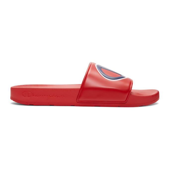 Champion Reverse Weave Red Logo Pool Slides