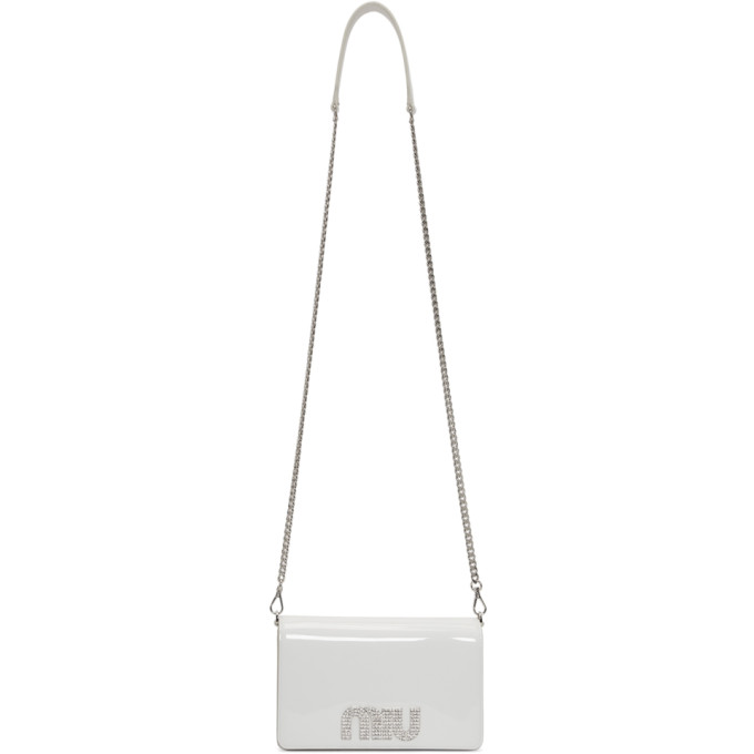 Miu Miu White Patent Crystal Logo Bag