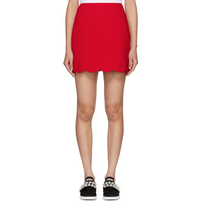 MIU MIU MIU MIU RED CADY SCALLOPED HEM MINISKIRT