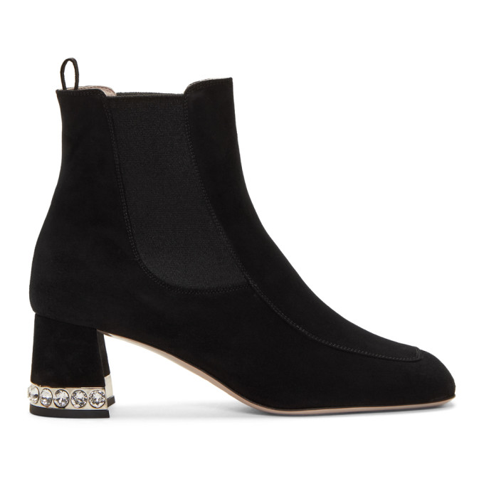 Miu Miu Black Suede Crystal Ankle Boots