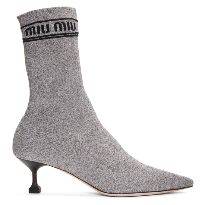Miu Miu Silver Lurex Sock Boots