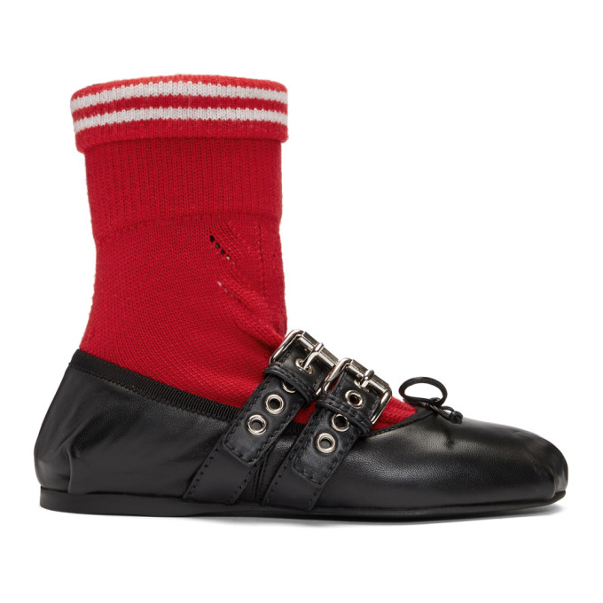 Miu Miu Black Red Sock Ballerina Flats