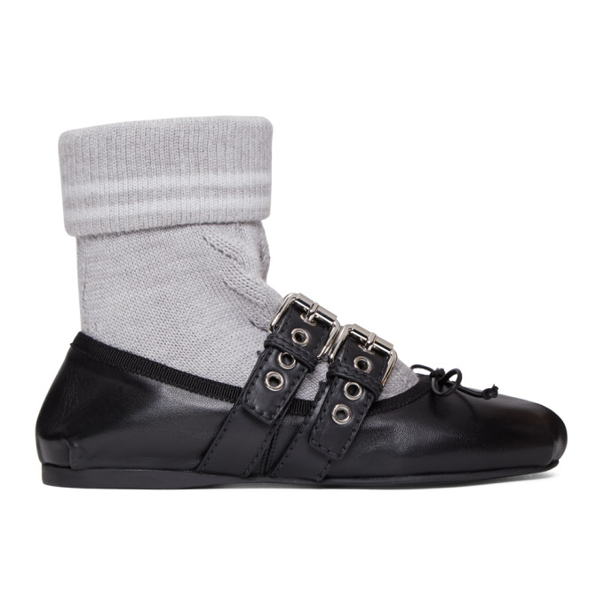 Miu Miu Black & Grey Sock Ballerina Flats