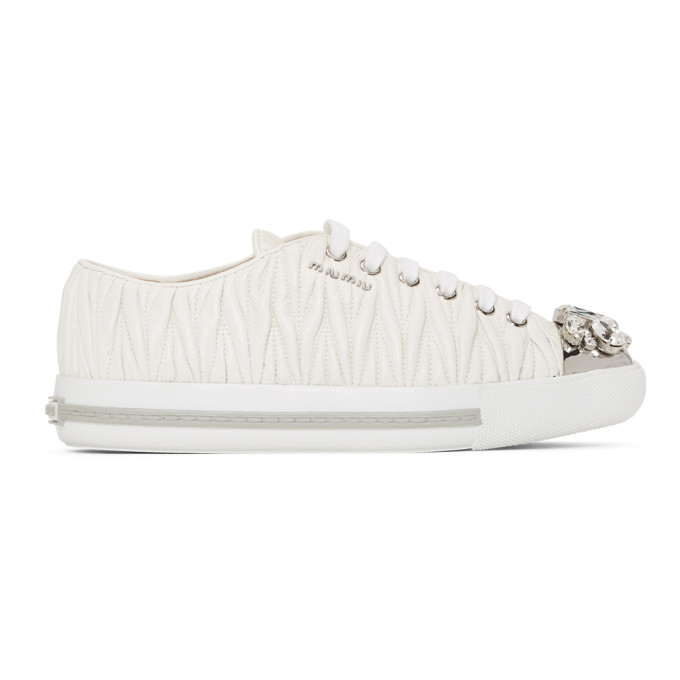 Miu Miu White Nappa Leather Maltesse Sneaker