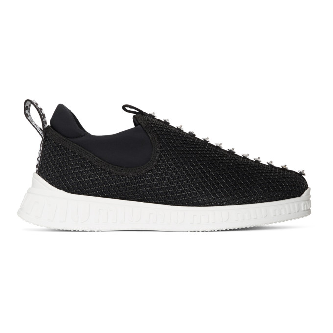 Miu Miu Black Crystal Slip-On Sneakers