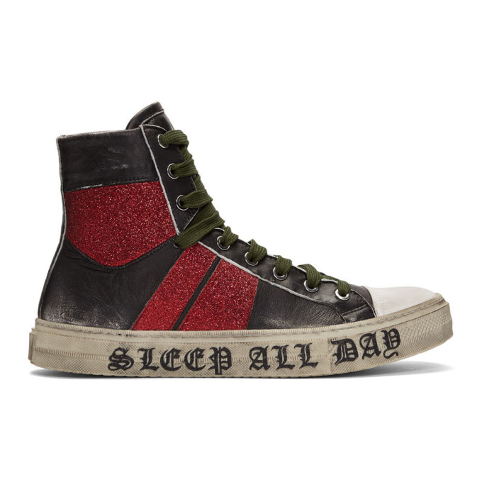 Amiri Black & Red 'Sleep All Day Party All Night' Glitter Sneakers