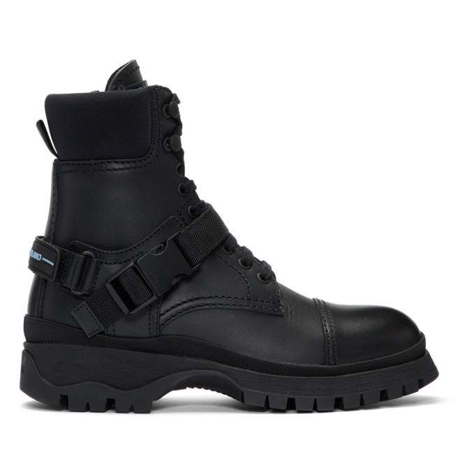 Prada Black Clip Detail Combat Boots