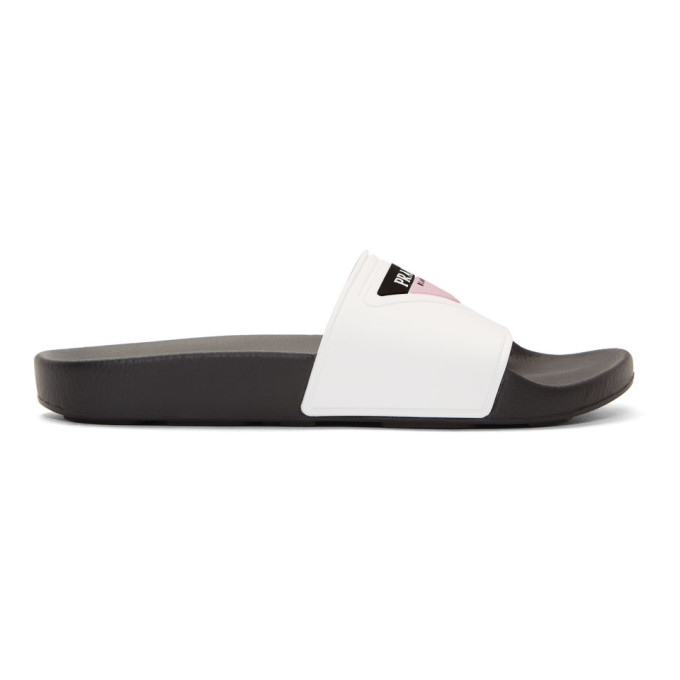 Prada White Infradito Capri Triangle Logo Slides