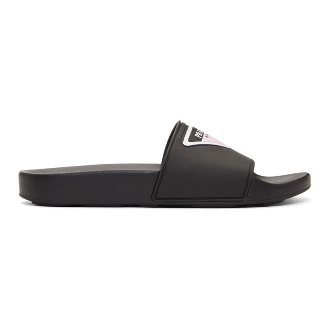 Prada Black Rubber Triangle Logo Slides