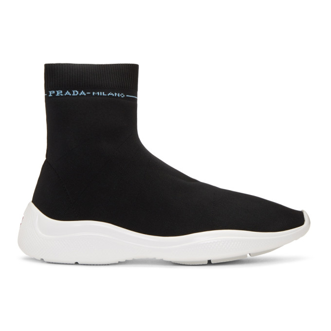 Prada Black Sock High-Top Sneakers