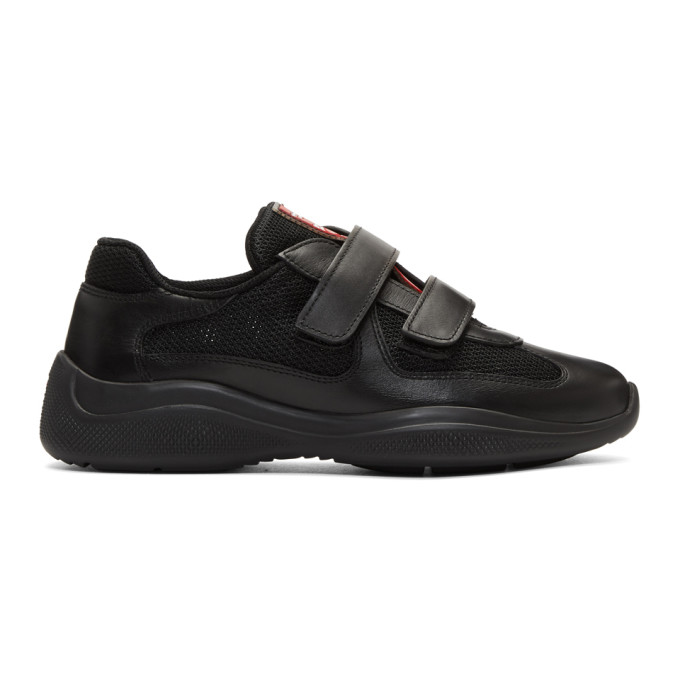 Prada Black Leather & Mesh Straps Sneakers