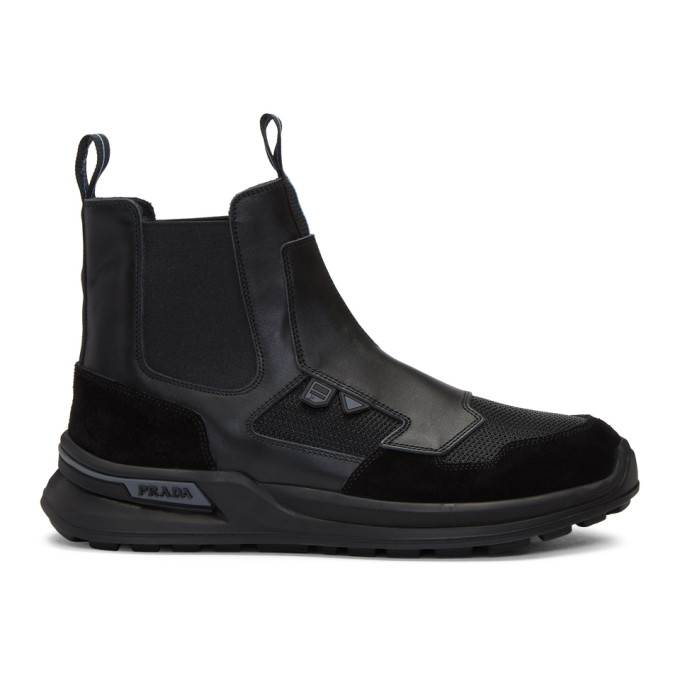 Prada Black Leather High-Top Sneakers