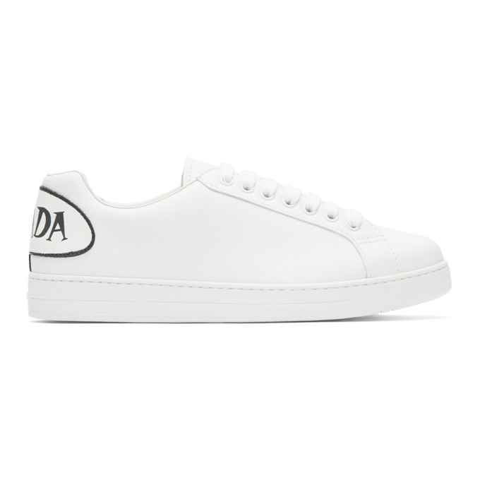 Prada White Leather Speech Bubble Logo Sneakers