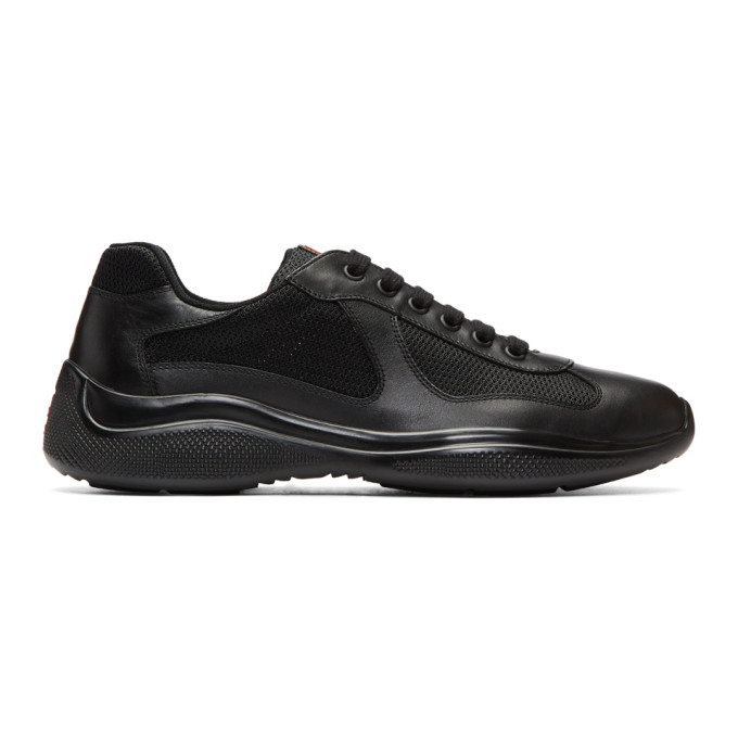 Prada Black Leather & Mesh Sneakers