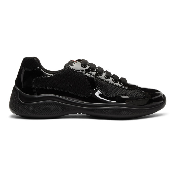Prada Black Patent Leather & Mesh Sneakers