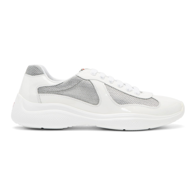 Prada White & Silver Patent Sneakers
