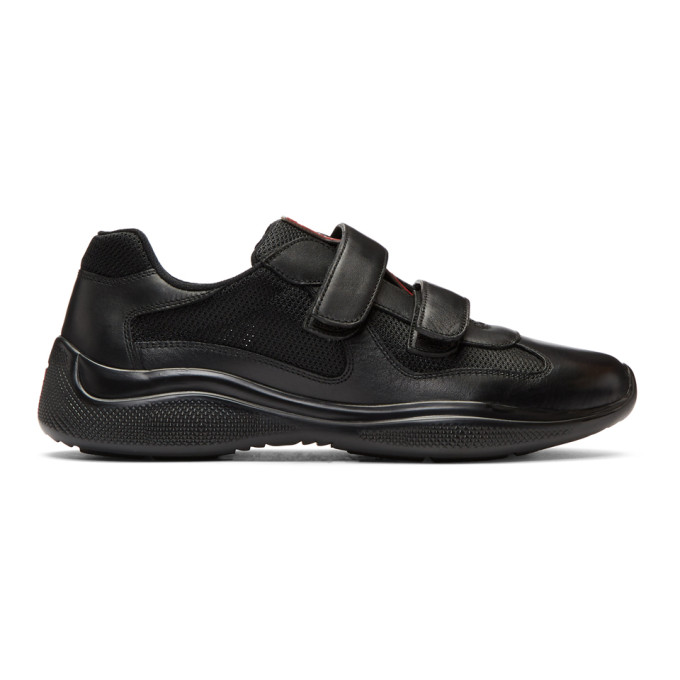 Prada Black Mesh & Leather Velcro Sneakers