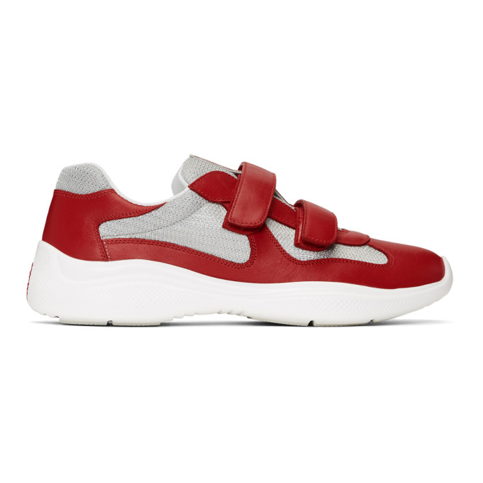 Prada Red & Silver Leather Velcro Sneakers